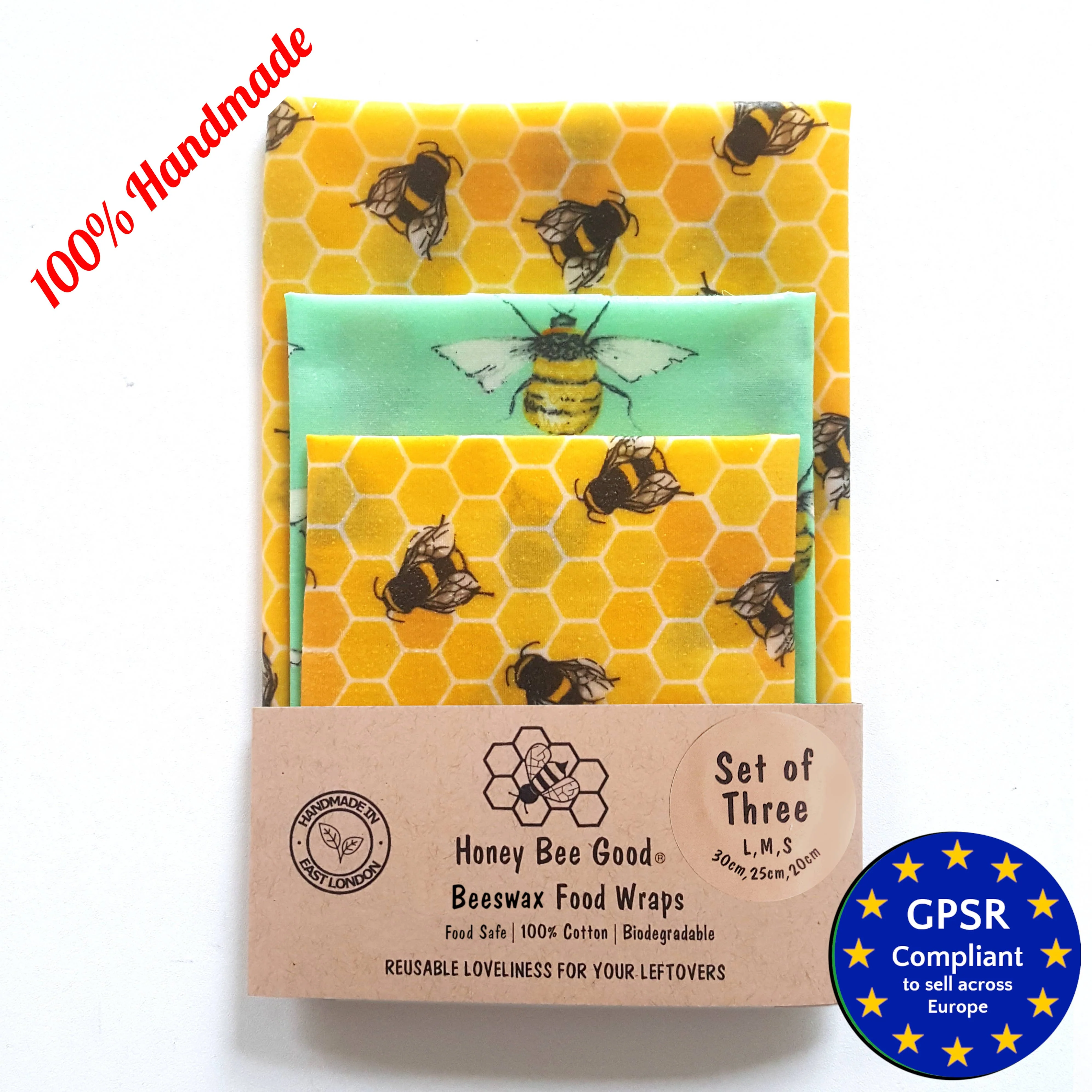 3 (L,M,S) HANDMADE Beeswax Wraps | Bee Happy Spring