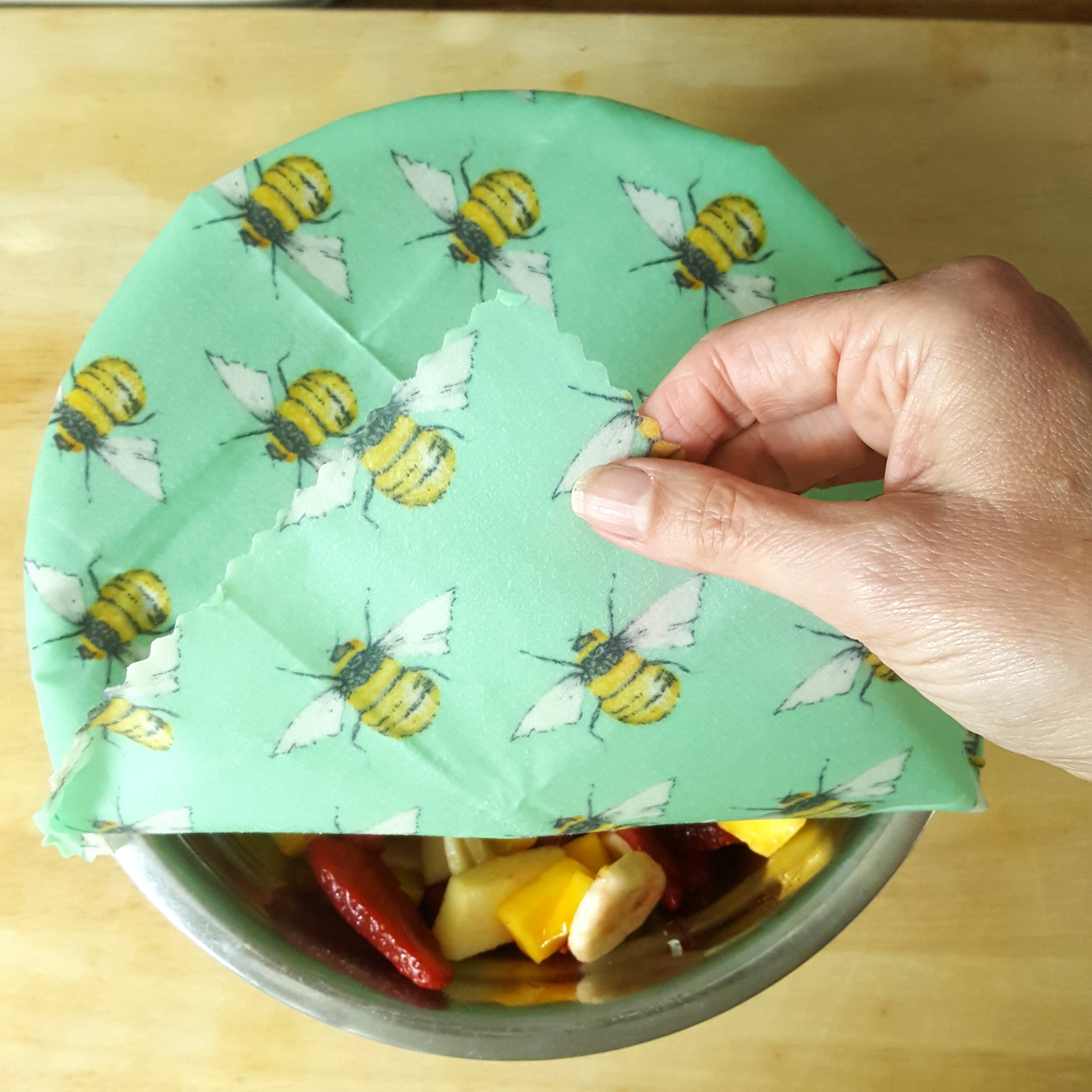 3 (L,M,S) HANDMADE Beeswax Wraps | Bee Happy Spring - Image 5