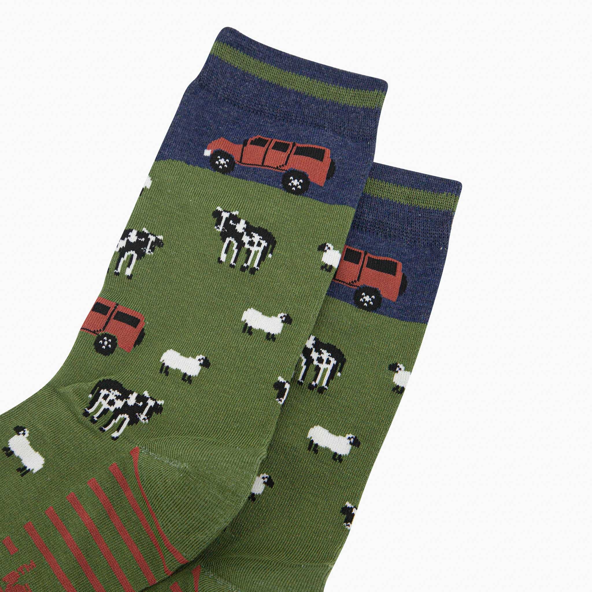 Men's Bamboo Socks - Navy/Green, Off-Roader Farm: UK 7-11 | EU 40.5-46 | US 8-12 - Image 3