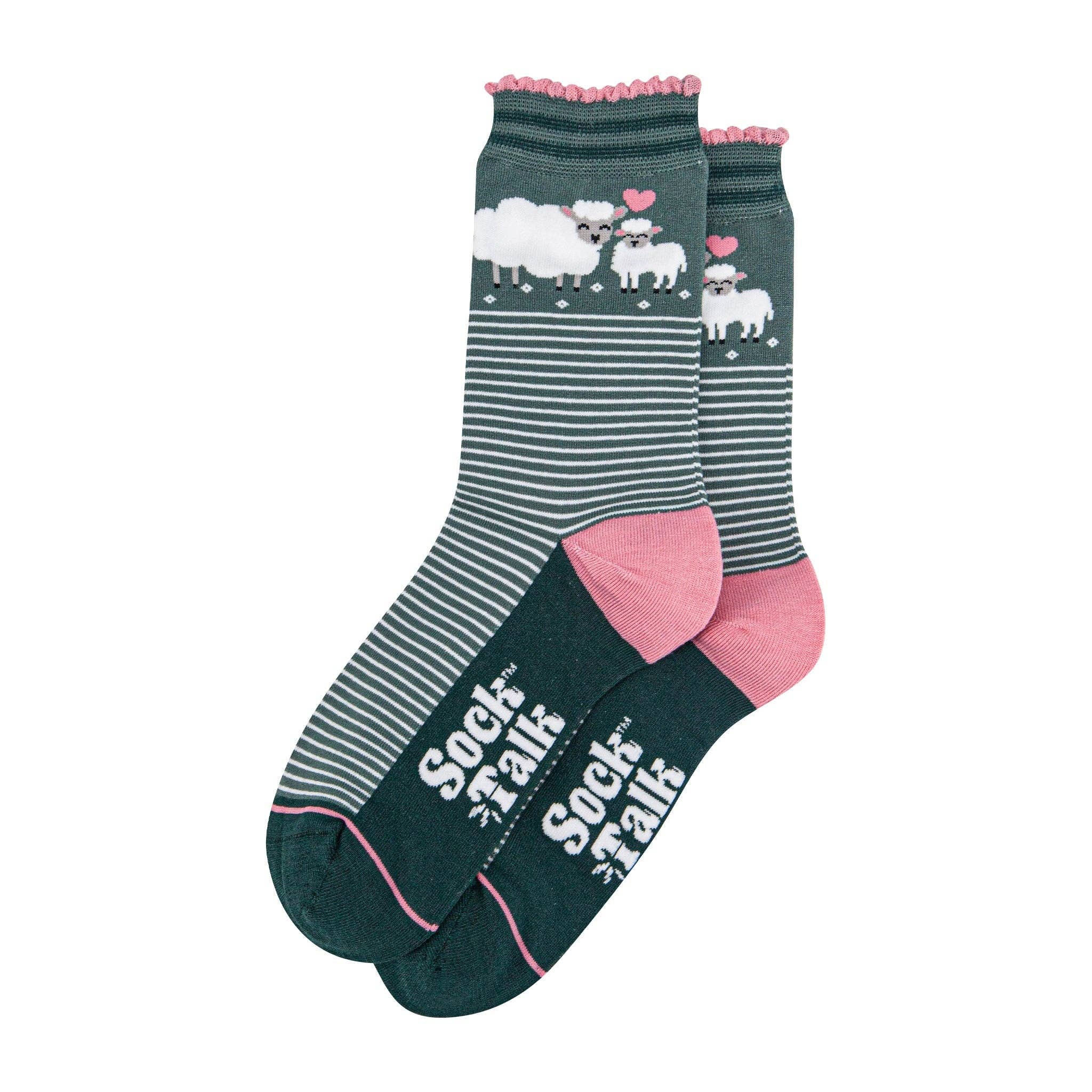 Sock Talk Green & Pink Lambs - Image 2